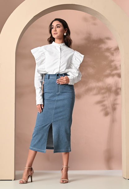 Denim skirt with front slit