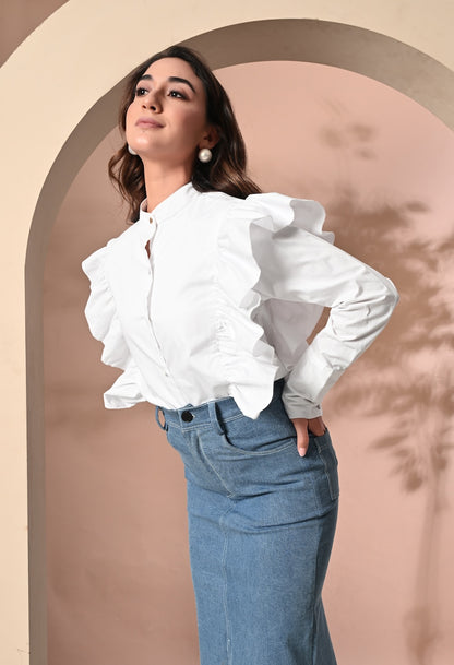 Denim skirt with front slit