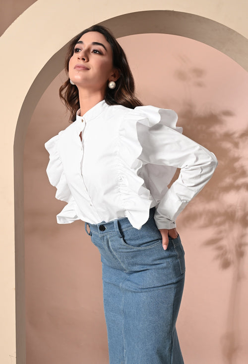 Denim skirt with front slit
