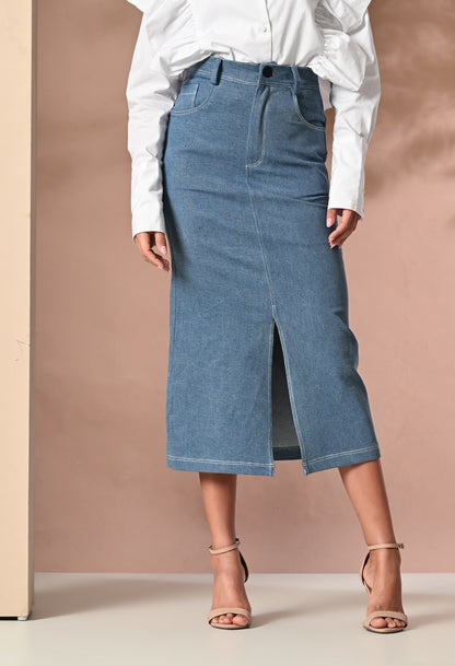 Denim skirt with front slit