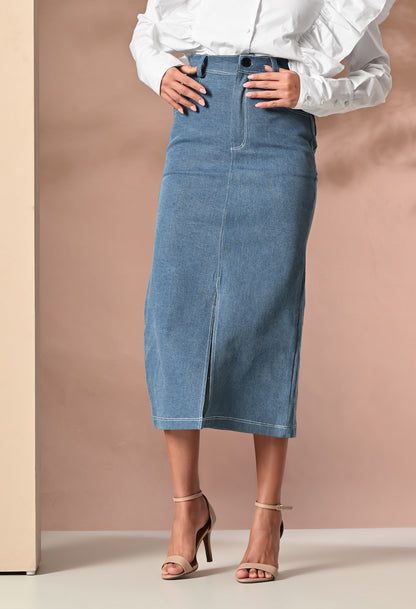 Denim skirt with front slit