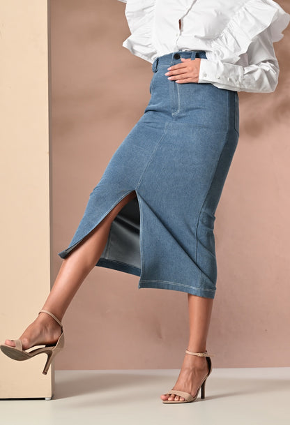 Denim skirt with front slit