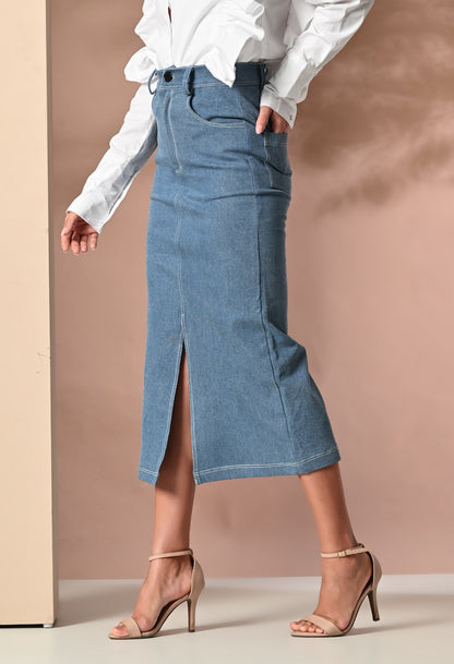 Denim skirt with front slit