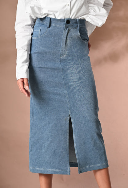 Denim skirt with front slit