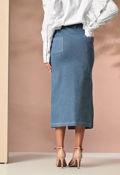 Denim skirt with front slit