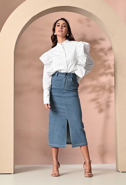 Denim skirt with front slit