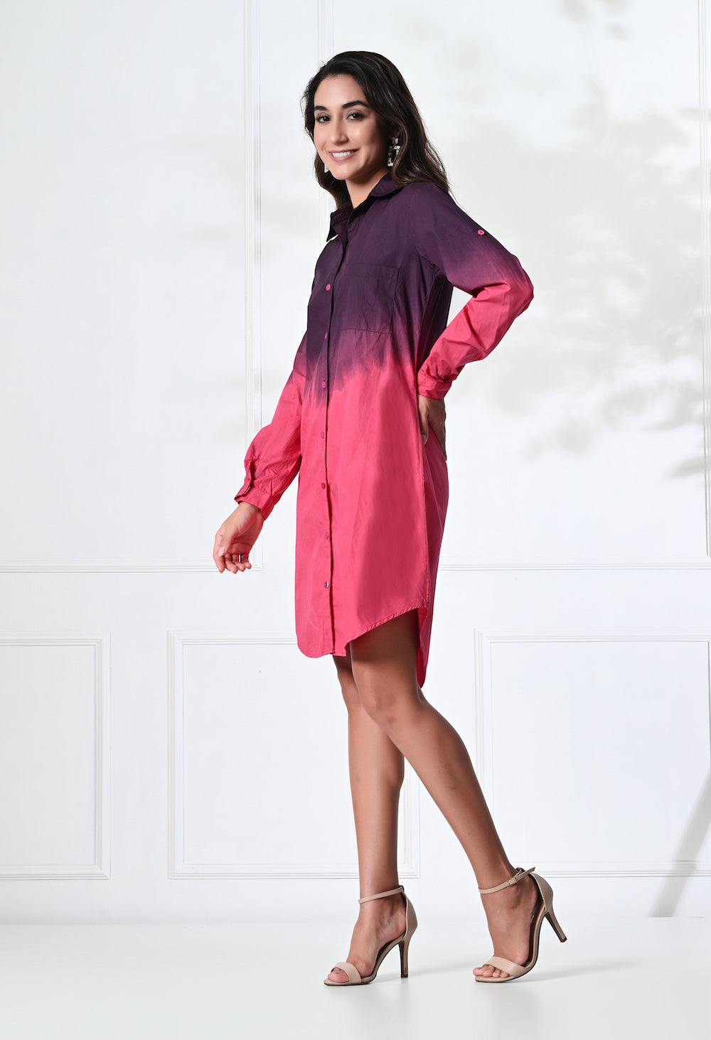 Pink and purple shaded shirt dress