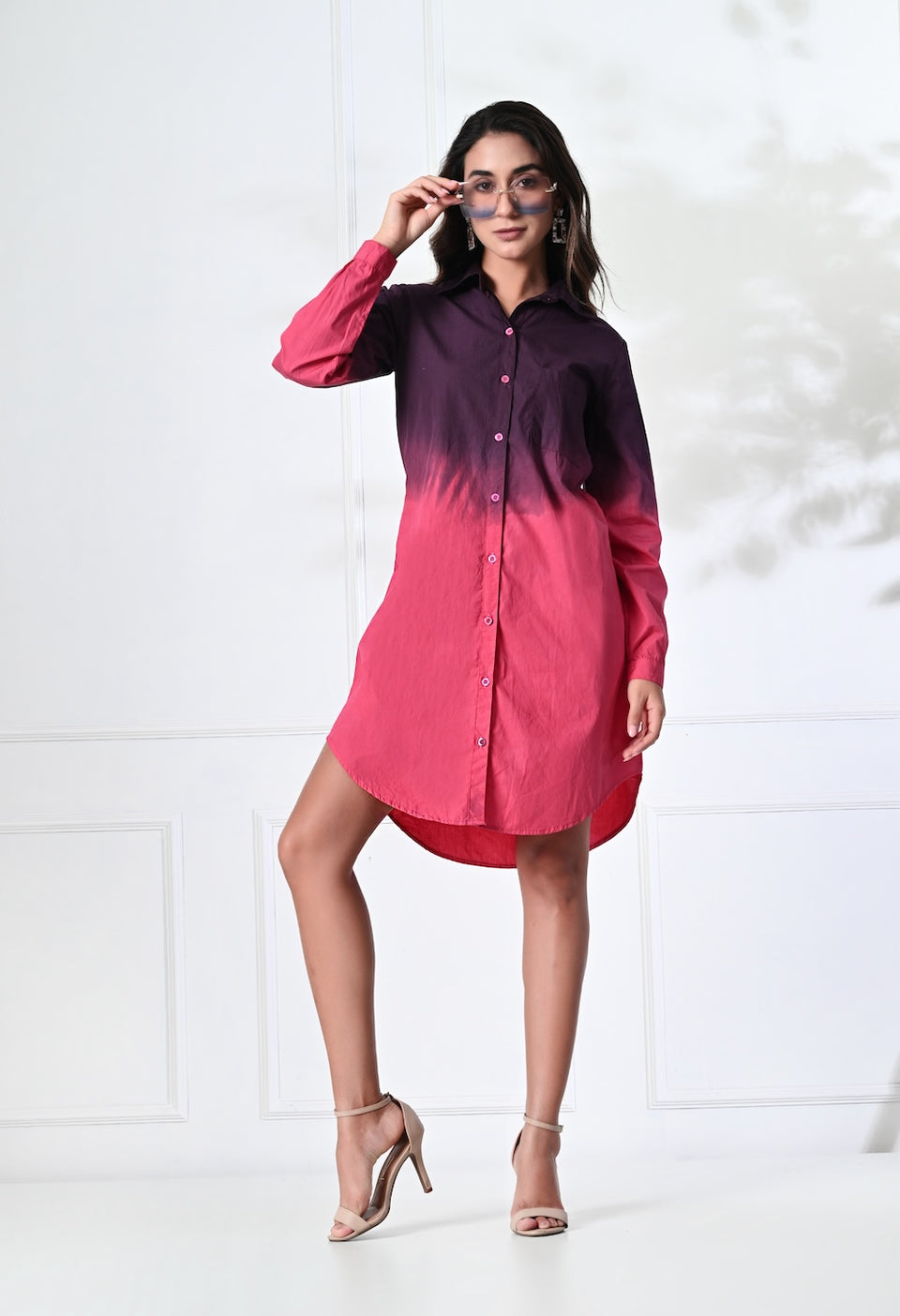 Pink and purple shaded shirt dress