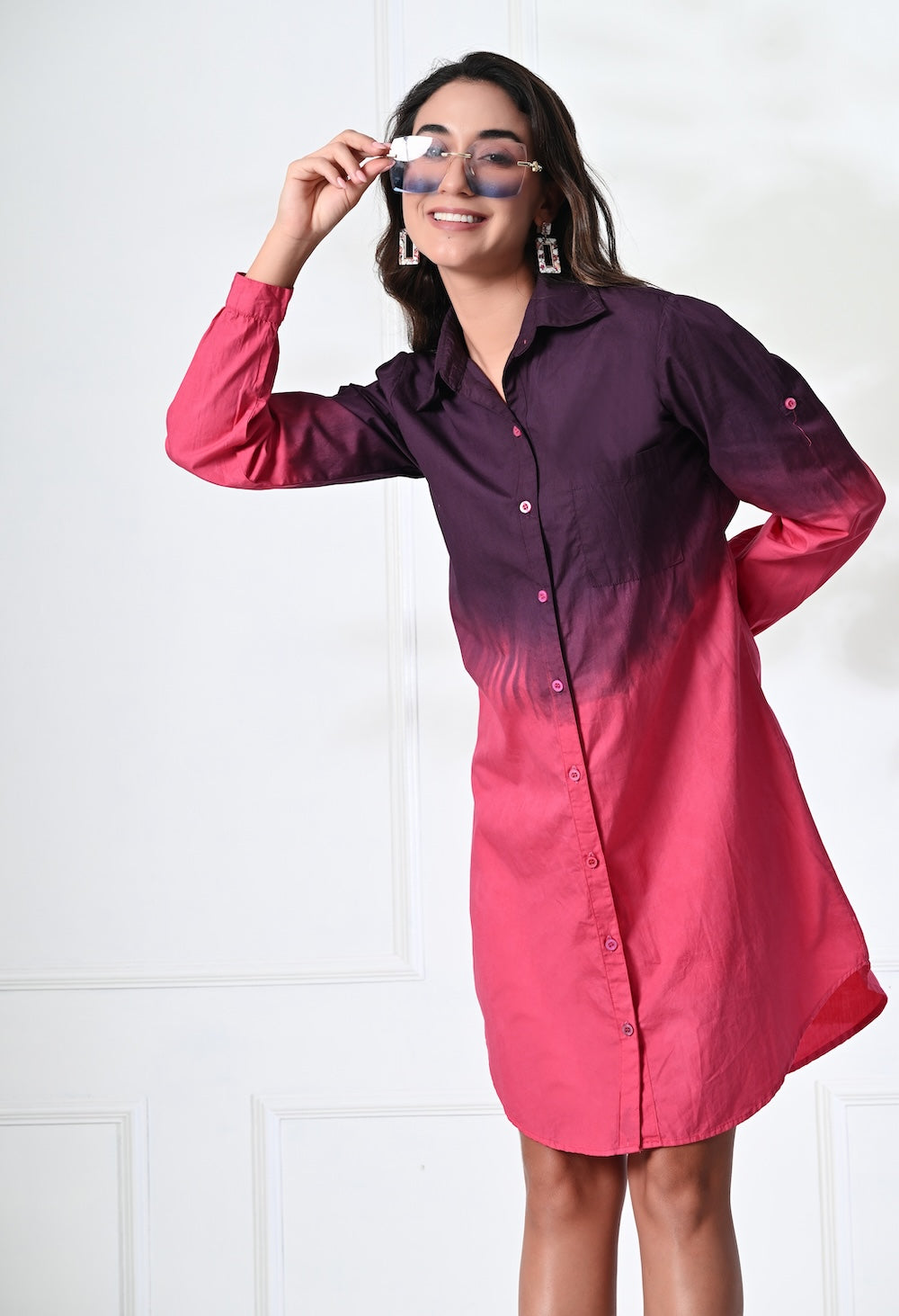 Pink and purple shaded shirt dress
