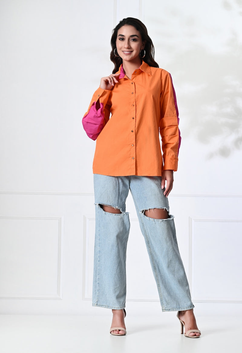 Pink and Orange Shirt with Ruffled sleeves