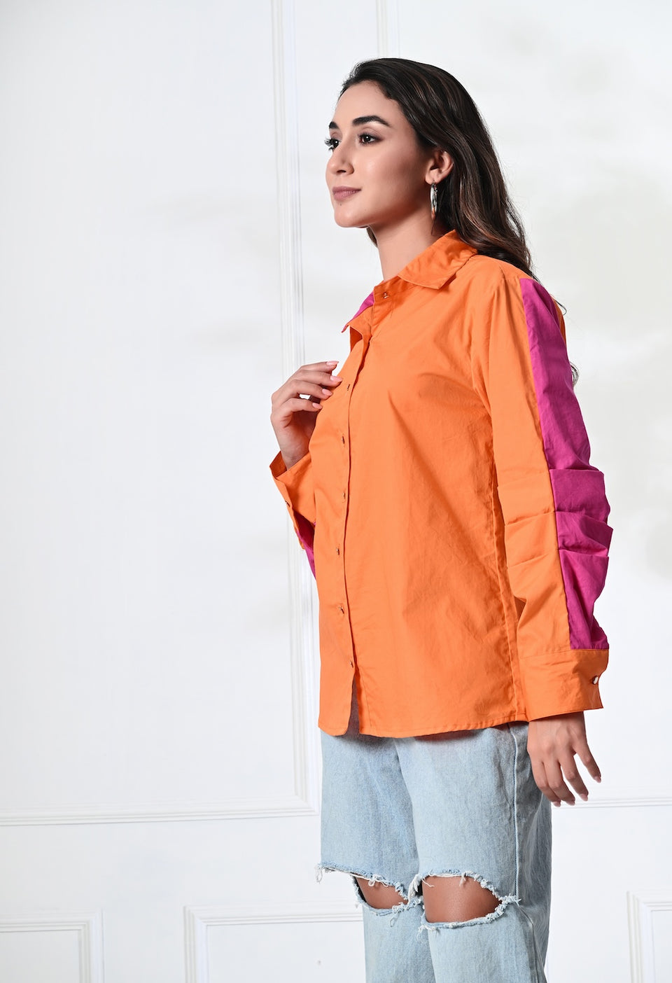 Pink and Orange Shirt with Ruffled sleeves