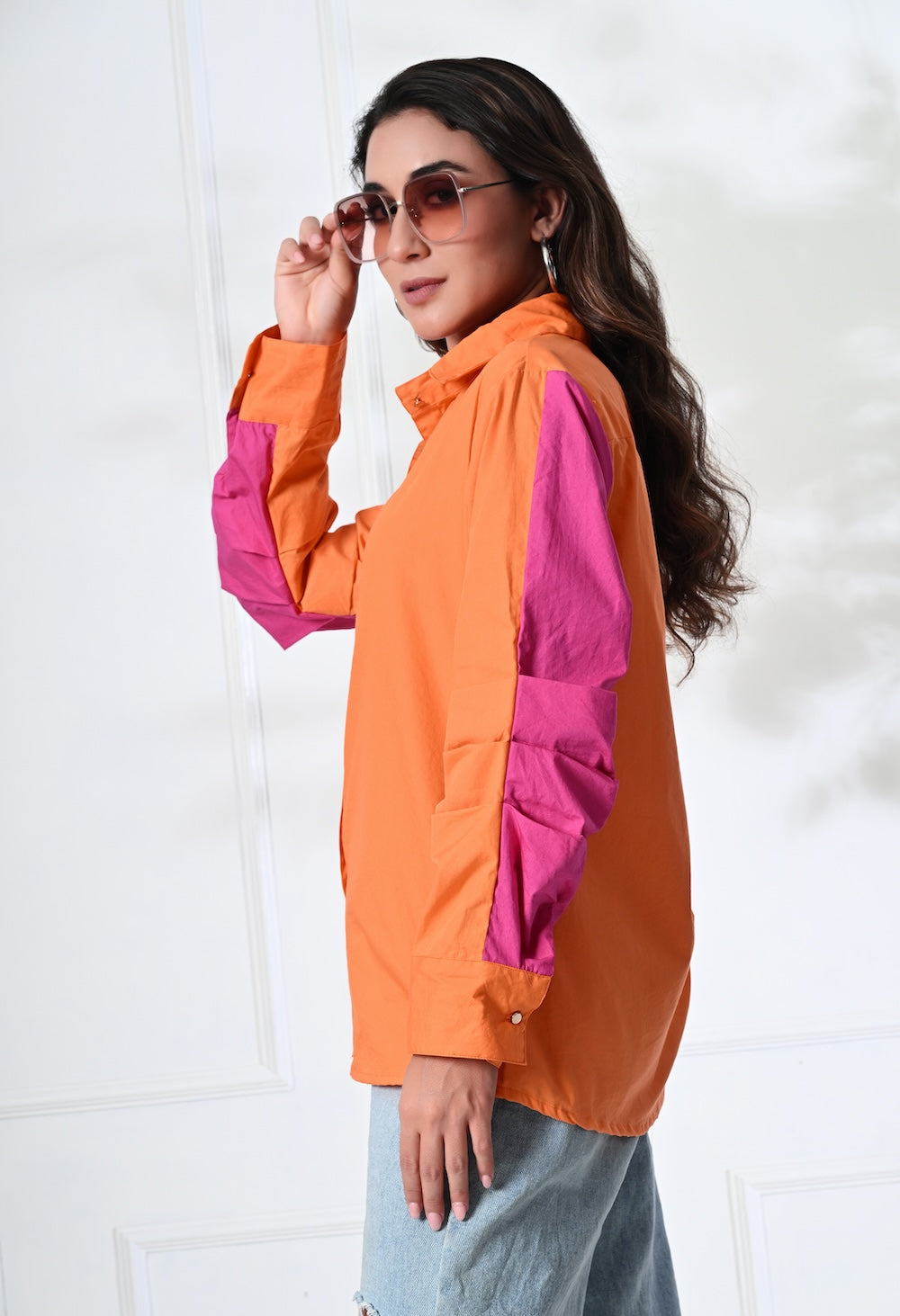 Pink and Orange Shirt with Ruffled sleeves