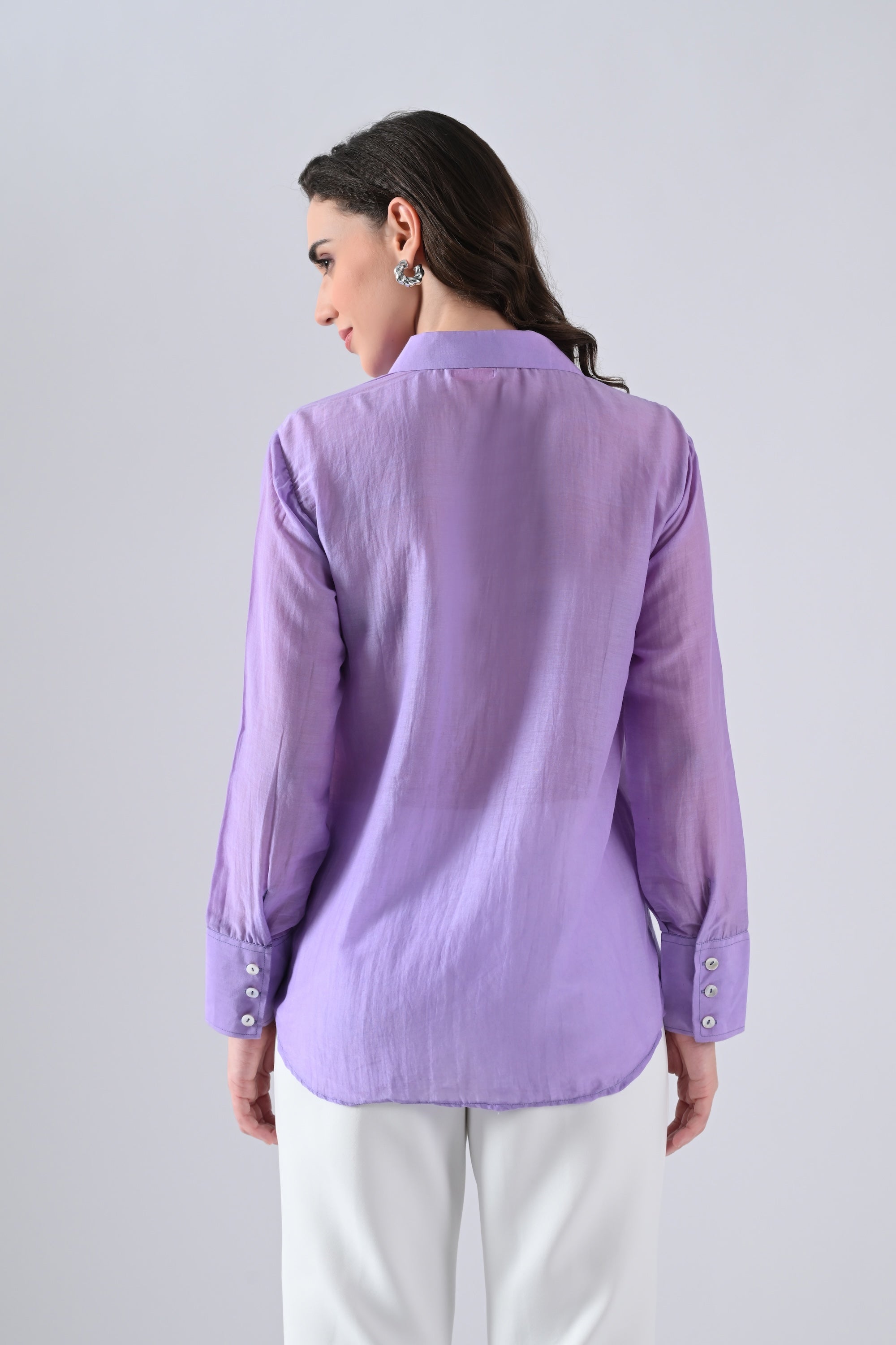 Light Purple Cotton Silk Shirt with Frills