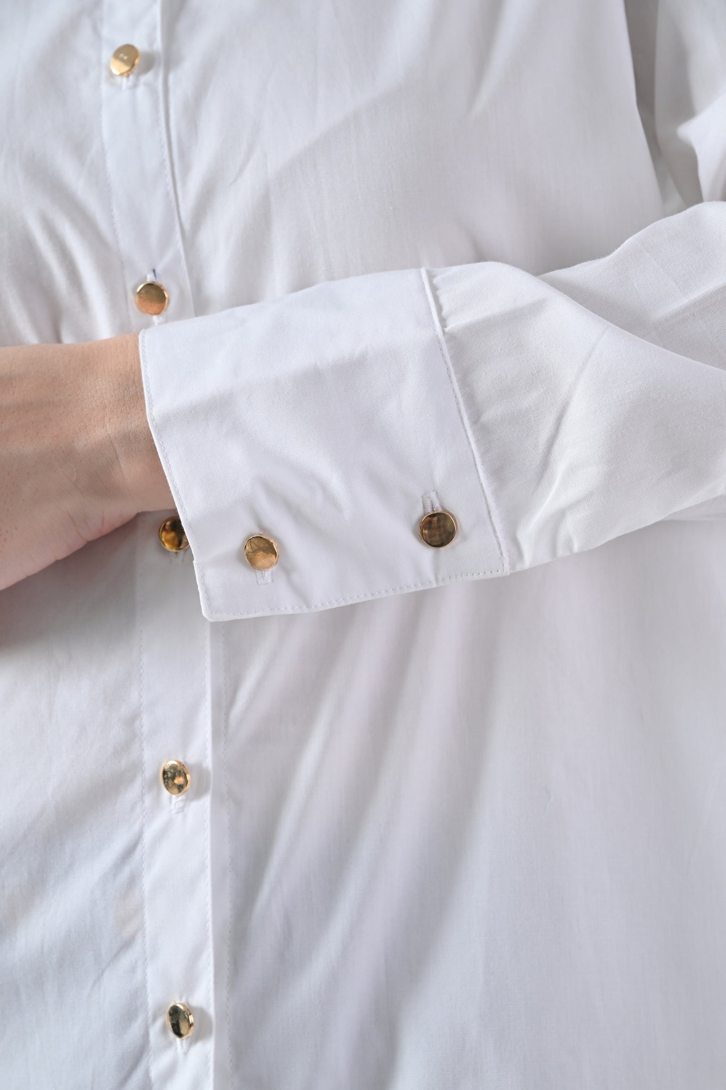 White Cotton Shirt with Evil Eye Patch and Gold Chain on Collar