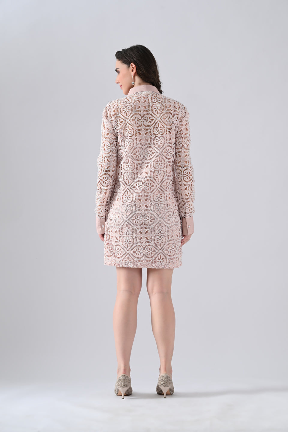 Peach Lace Shirt Dress with Belt