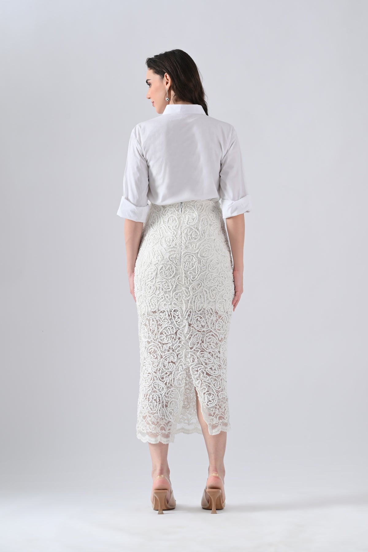 White Lace Skirt with Embroidery