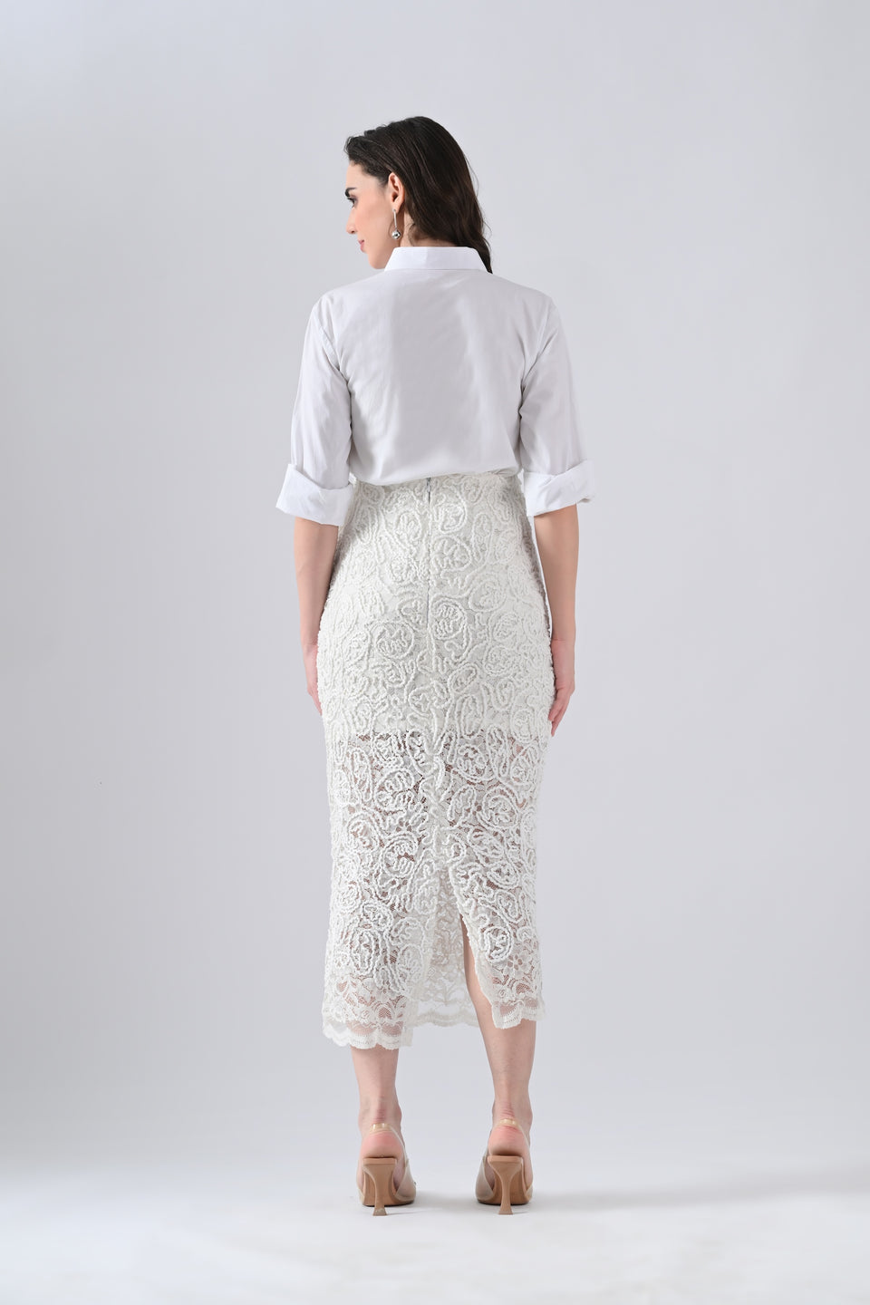 White Lace Skirt with Embroidery