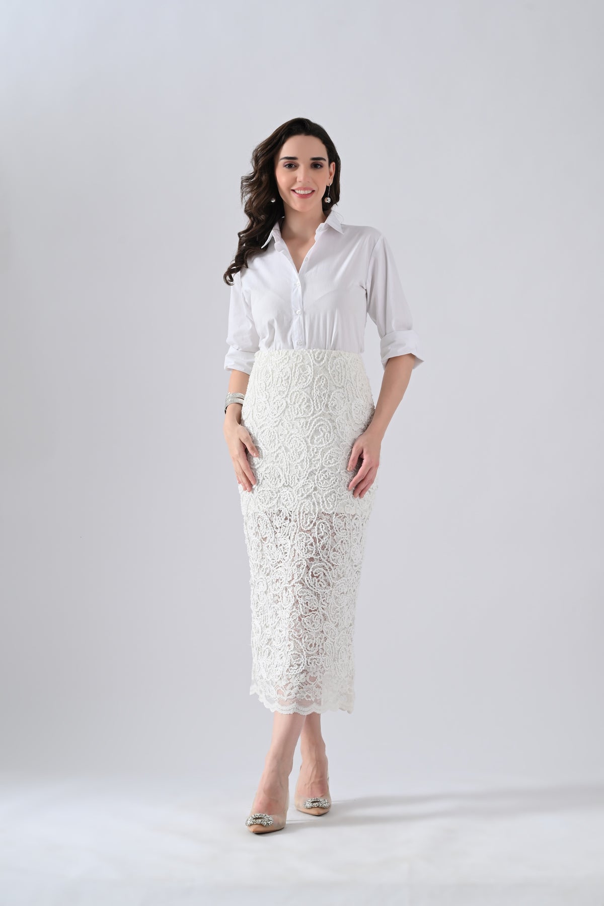 White Lace Skirt with Embroidery
