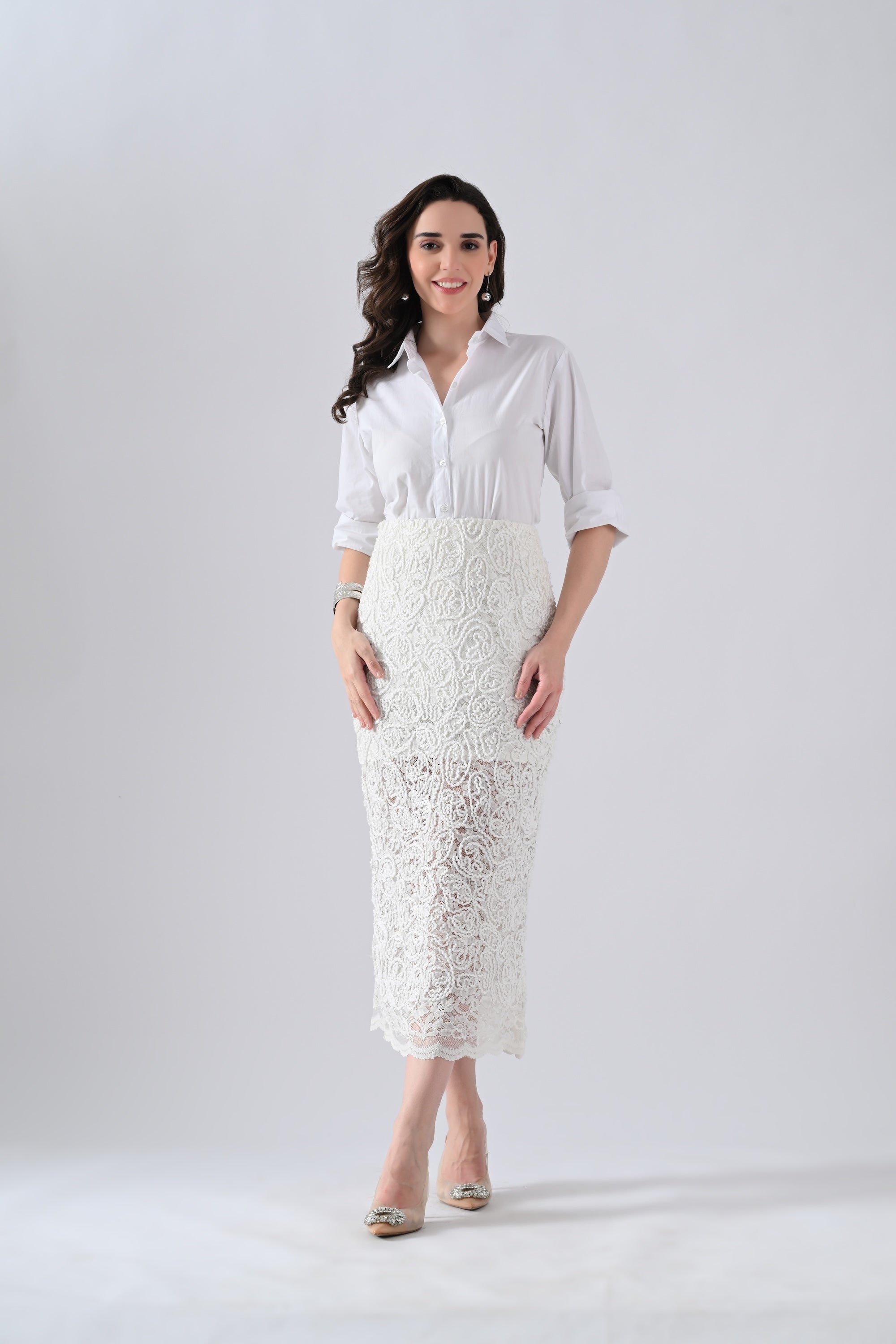 White Lace Skirt with Embroidery