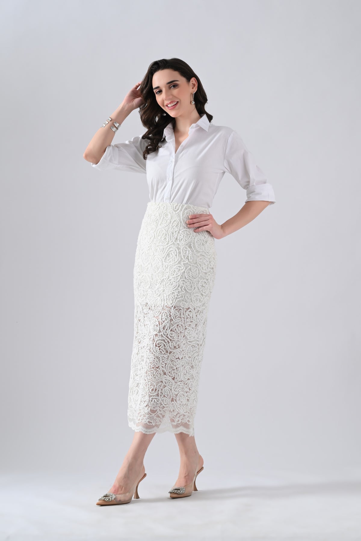 White Lace Skirt with Embroidery