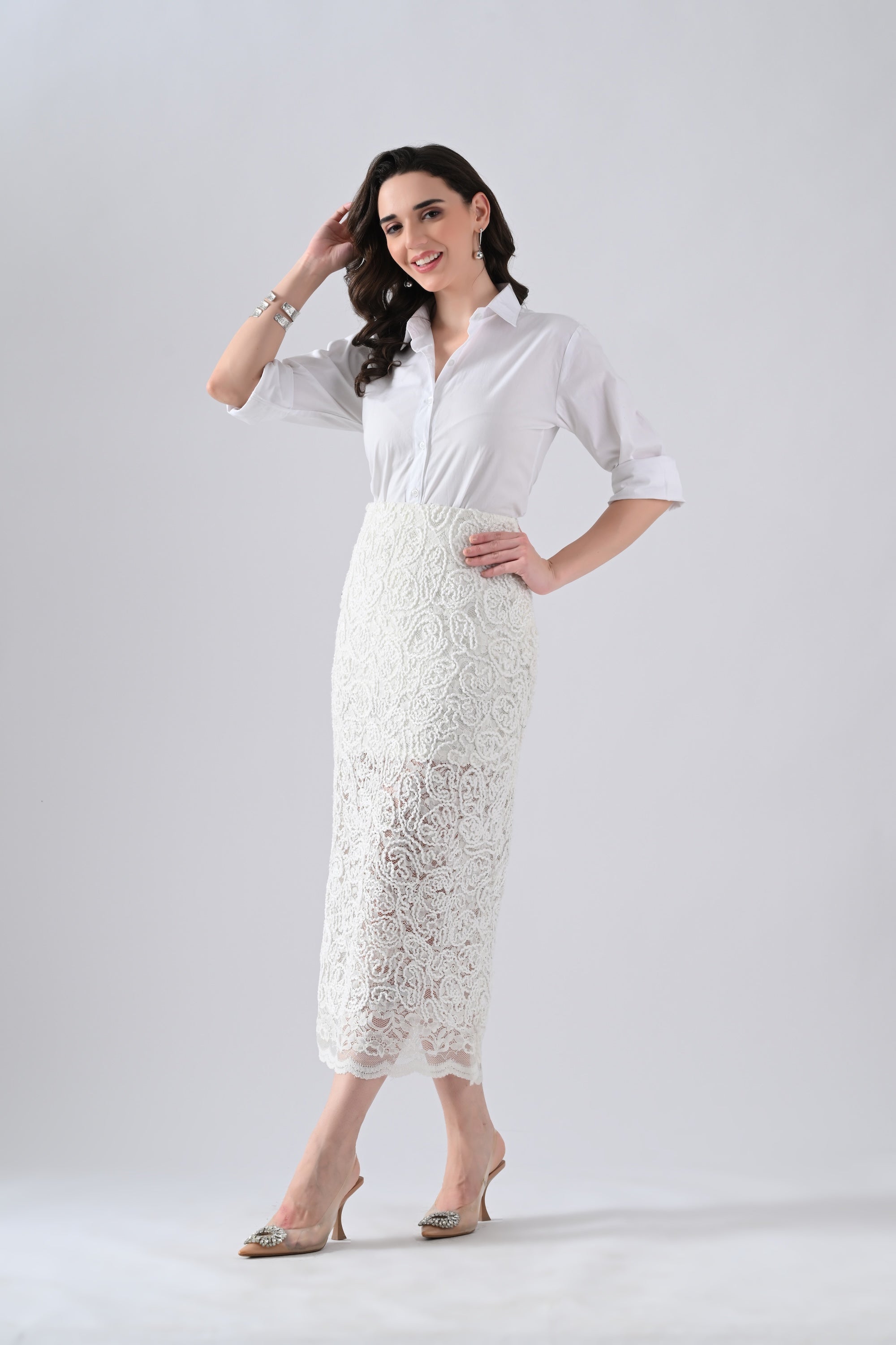 White Lace Skirt with Embroidery