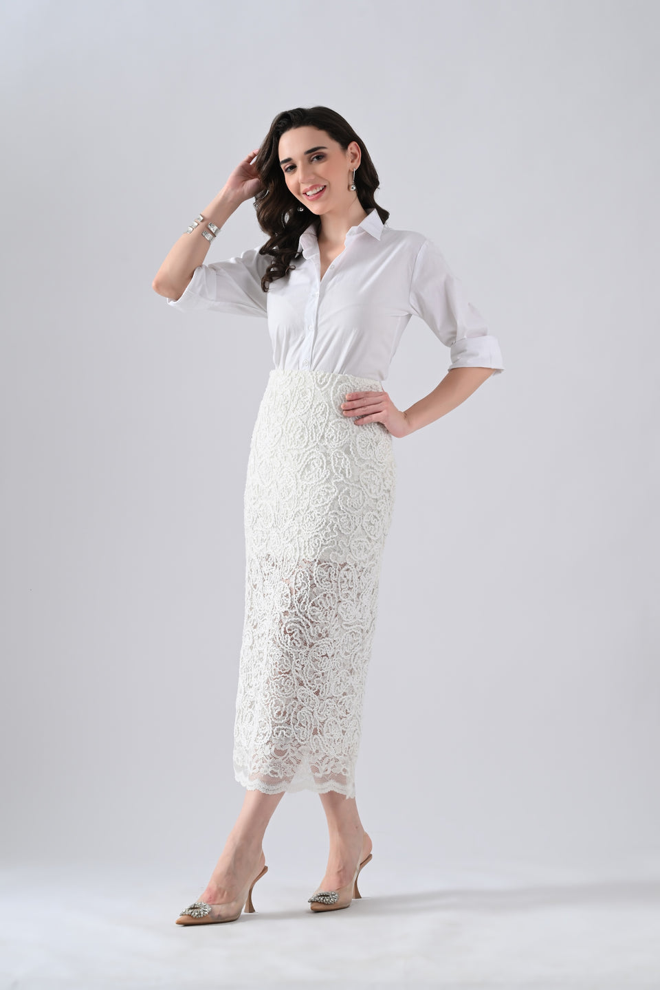 White Lace Skirt with Embroidery