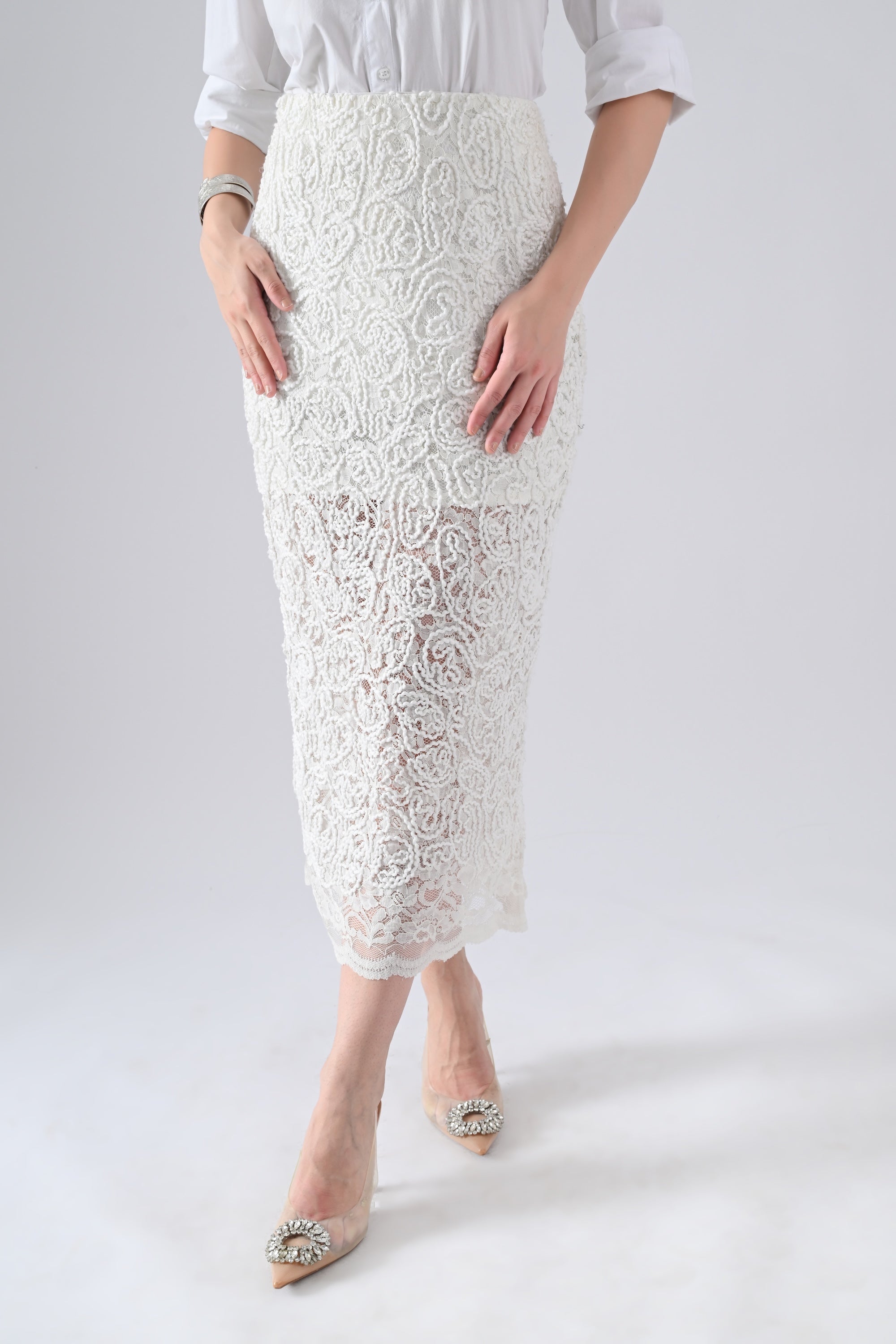 White Lace Skirt with Embroidery