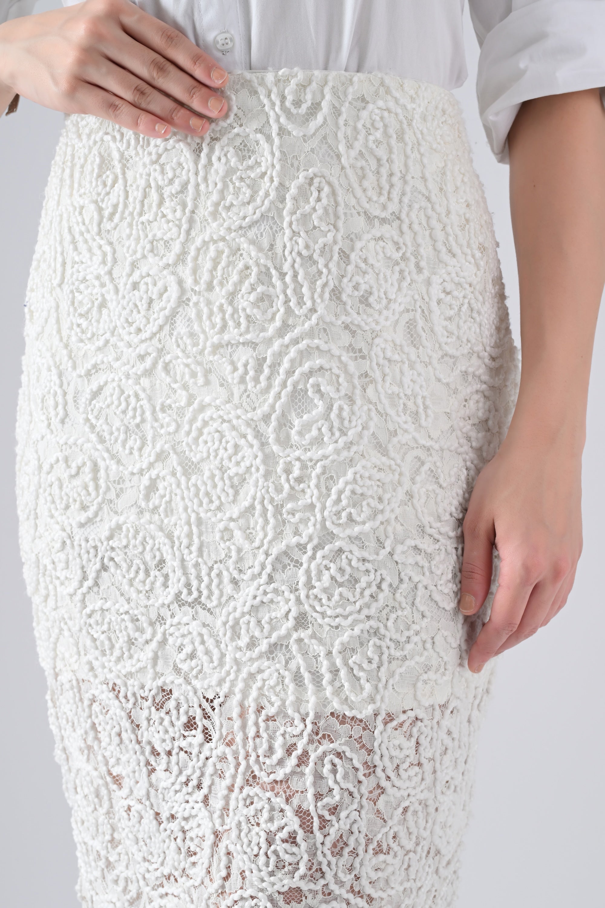 White Lace Skirt with Embroidery