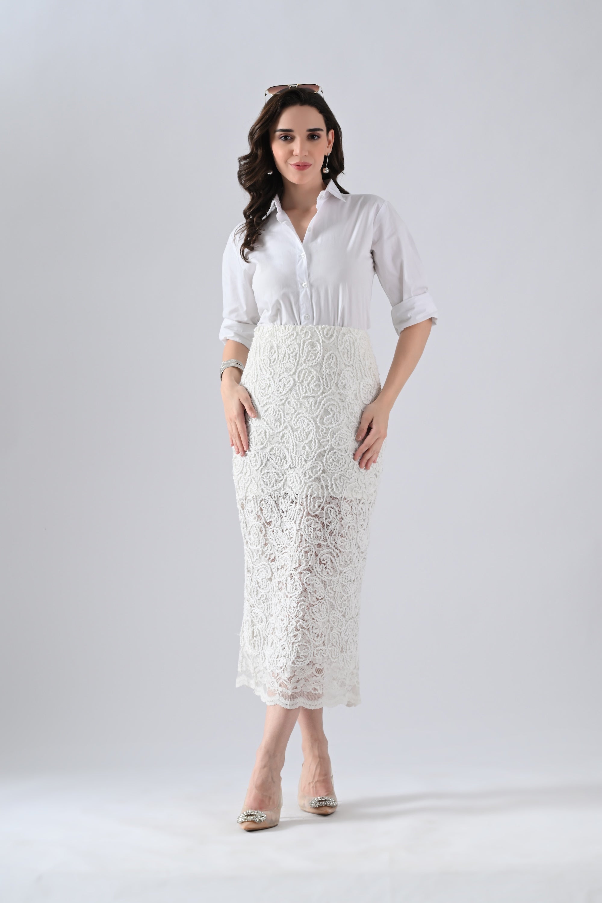 White Lace Skirt with Embroidery