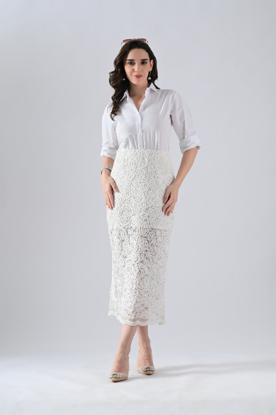 White Lace Skirt with Embroidery