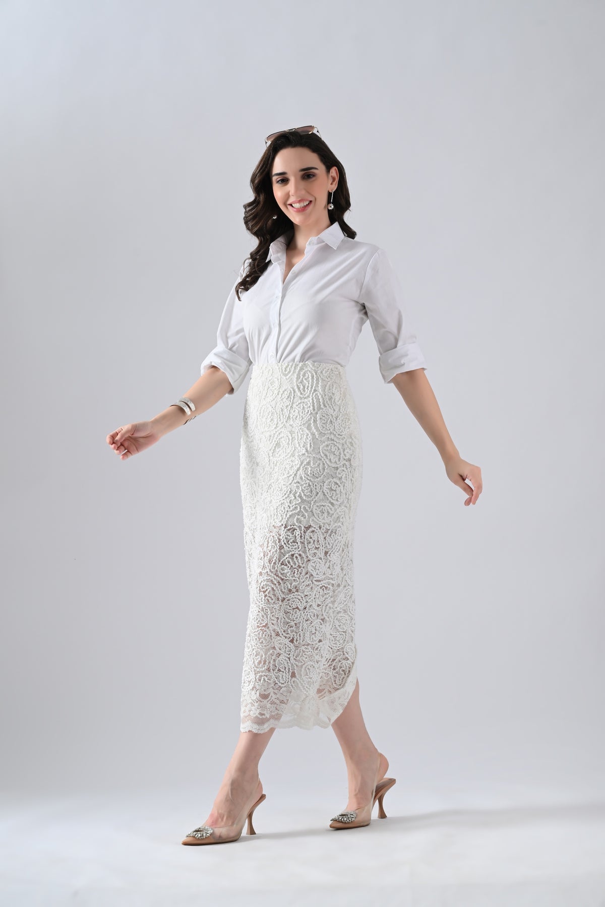 White Lace Skirt with Embroidery