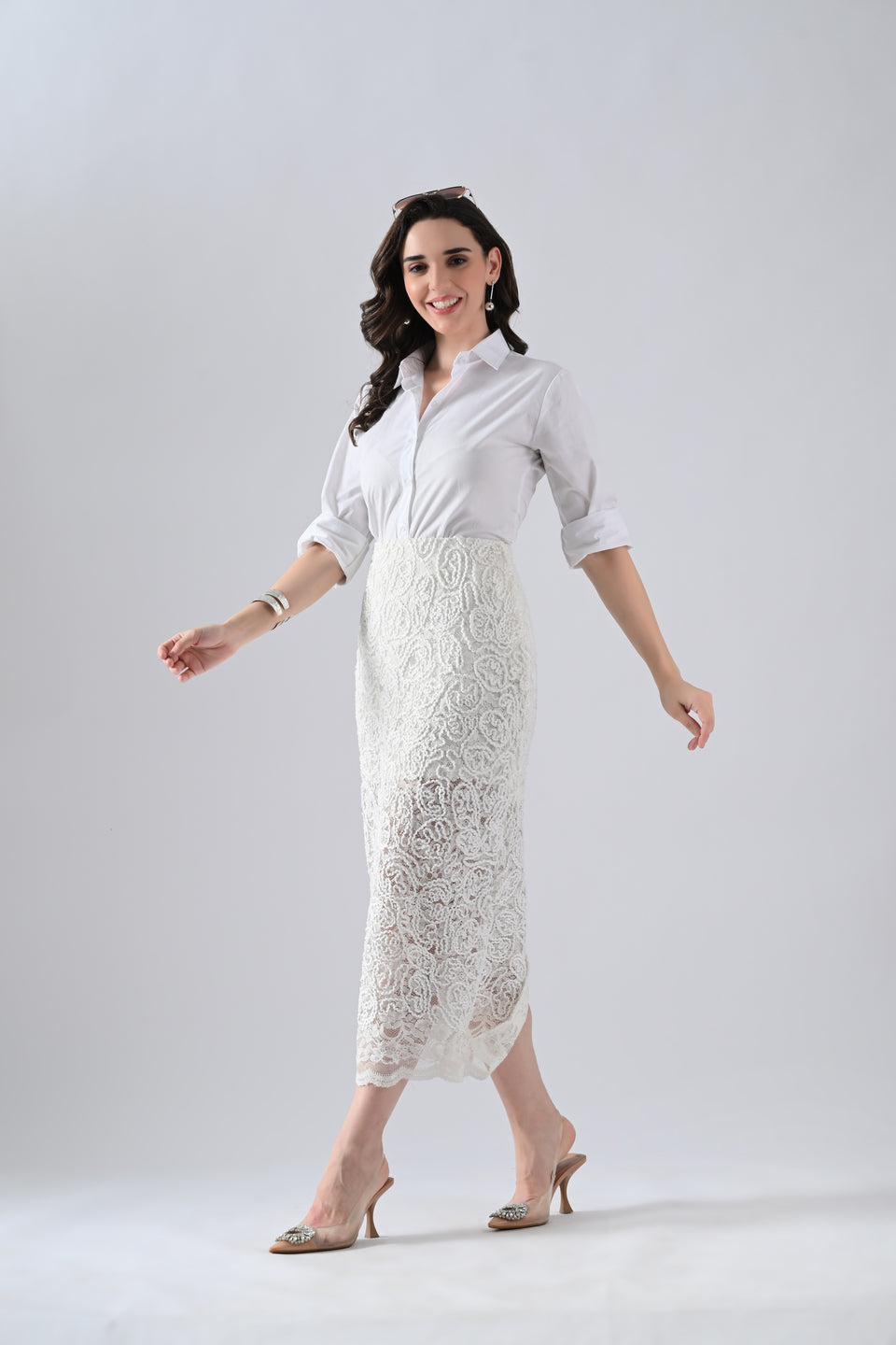 White Lace Skirt with Embroidery
