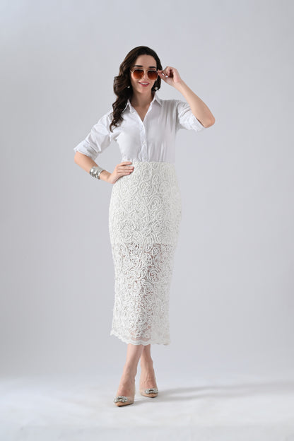 White Lace Skirt with Embroidery Set XS