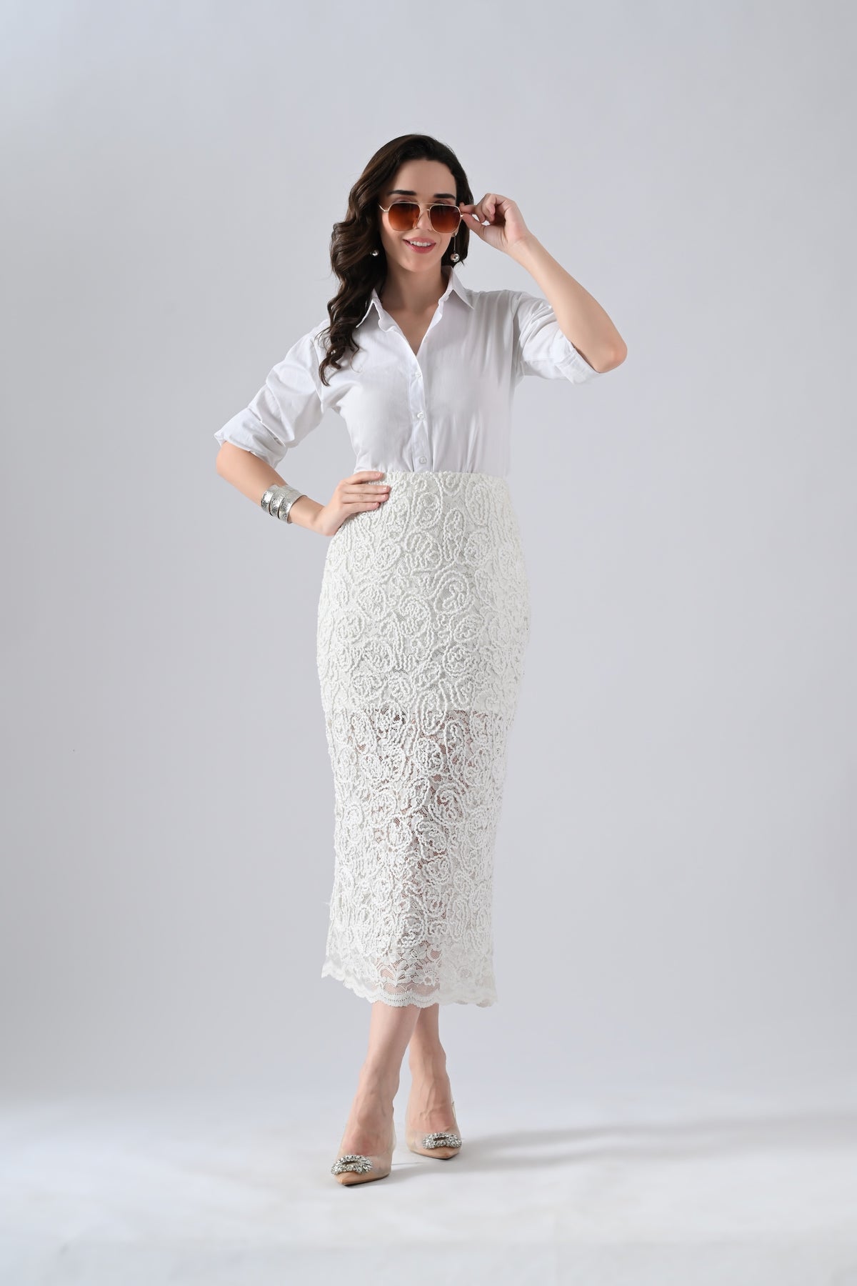 White Lace Skirt with Embroidery