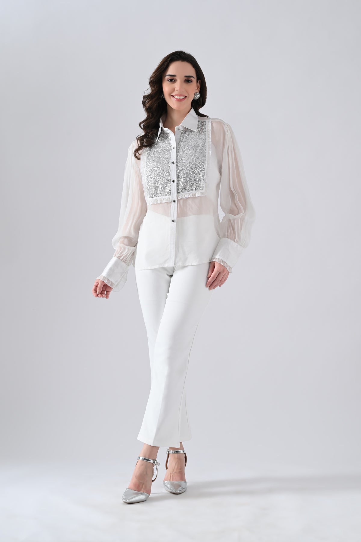 White Organa Shirt with Silver Detailing on Front