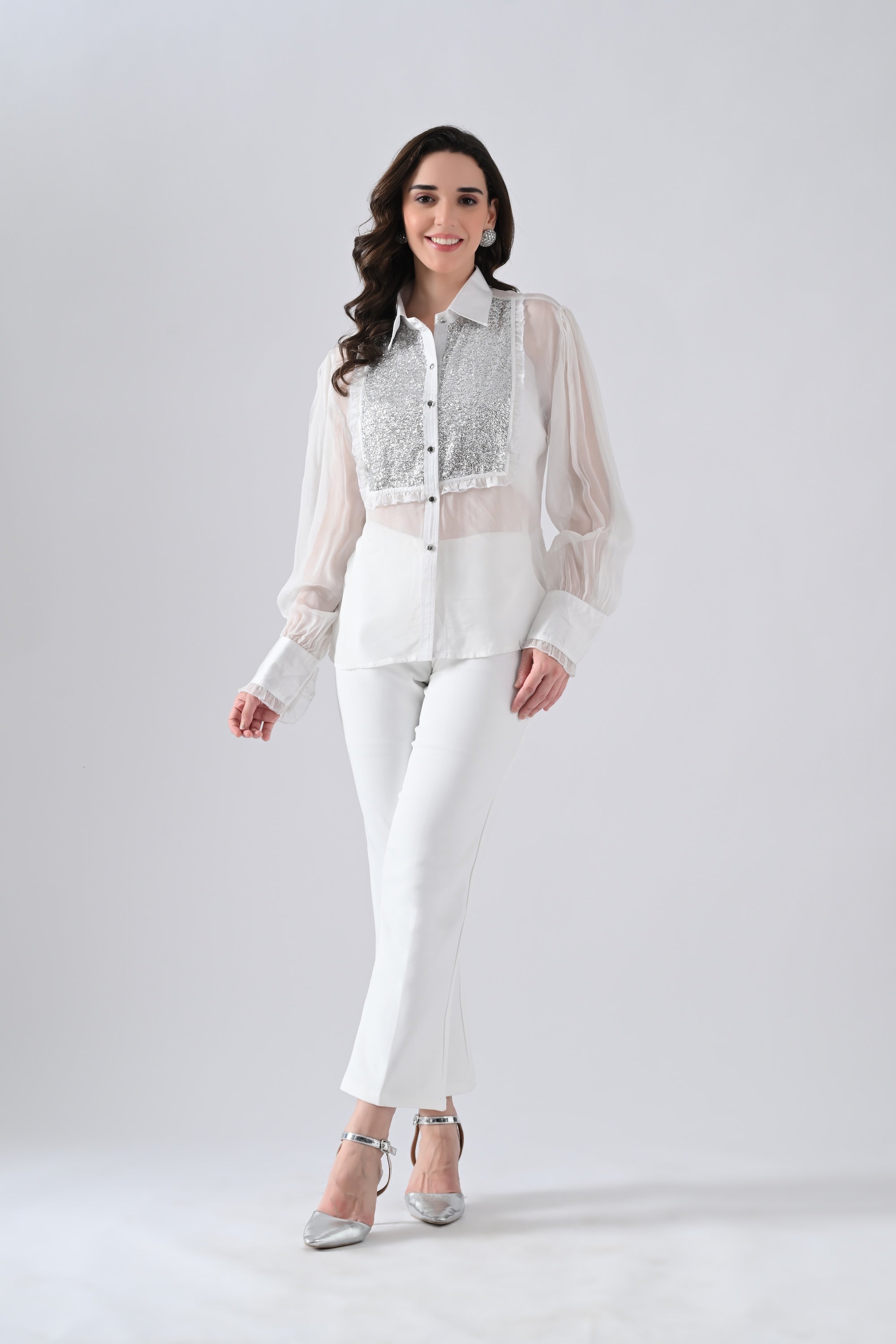 White Organa Shirt with Silver Detailing on Front