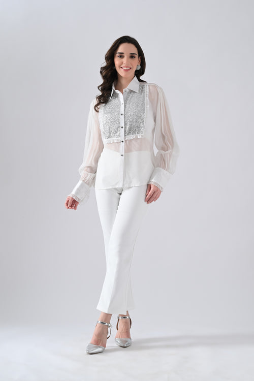 White Organa Shirt with Silver Detailing on Front