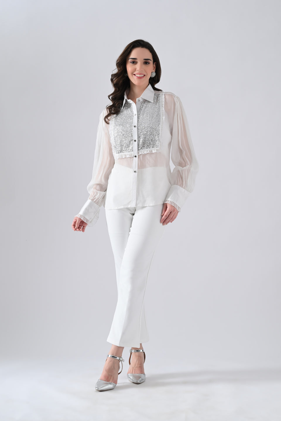 White Organa Shirt with Silver Detailing on Front