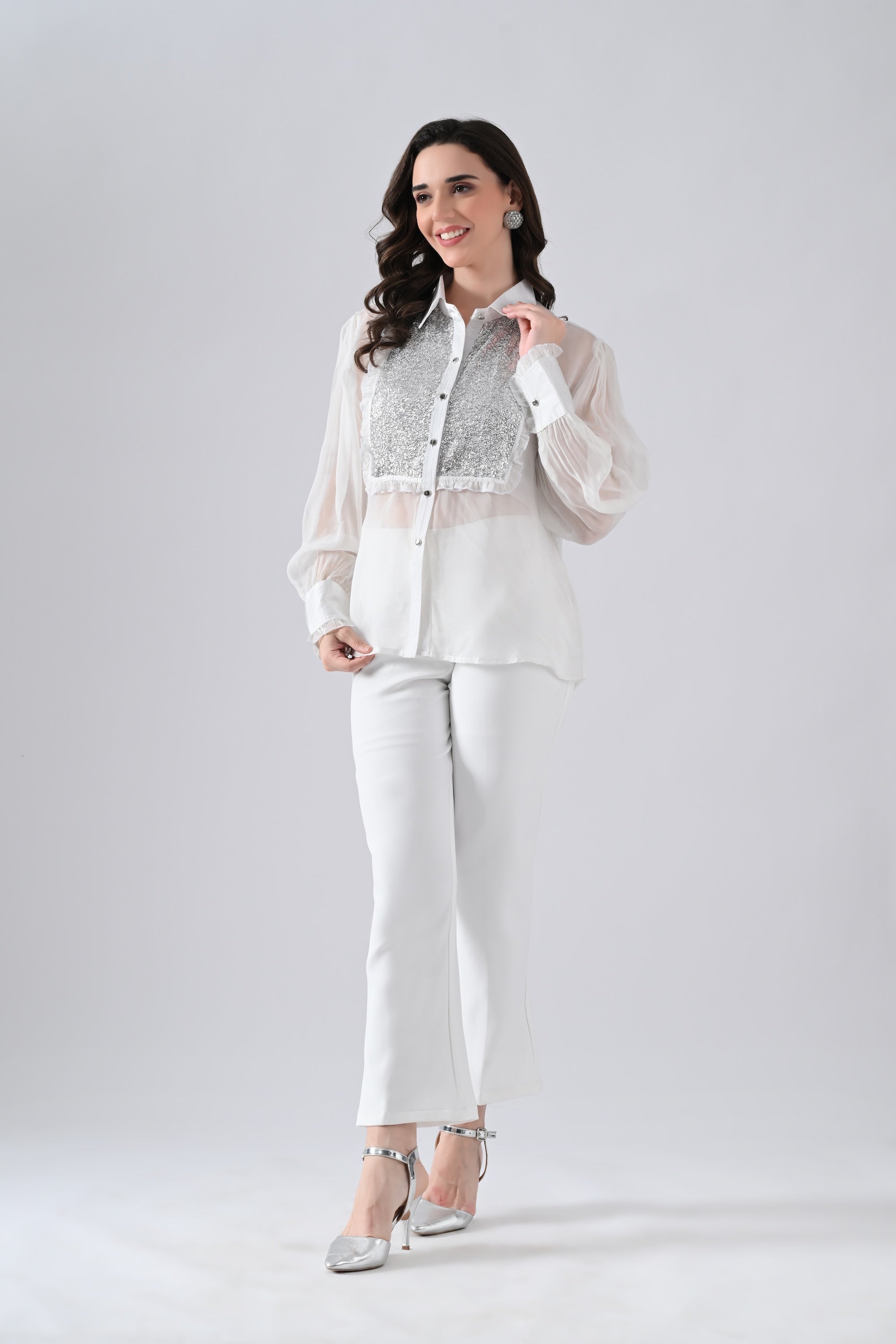 White Organa Shirt with Silver Detailing on Front