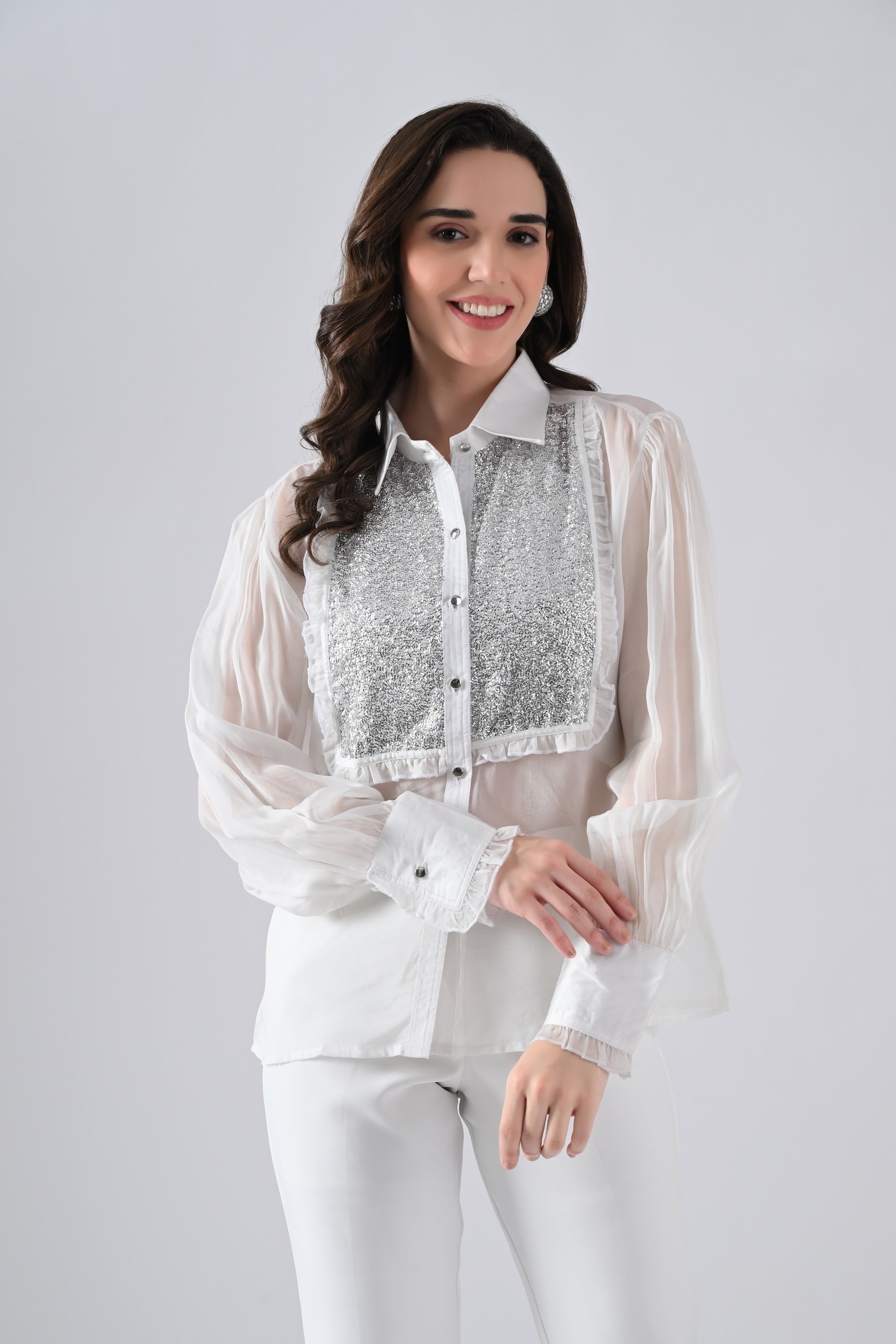 White Organa Shirt with Silver Detailing on Front