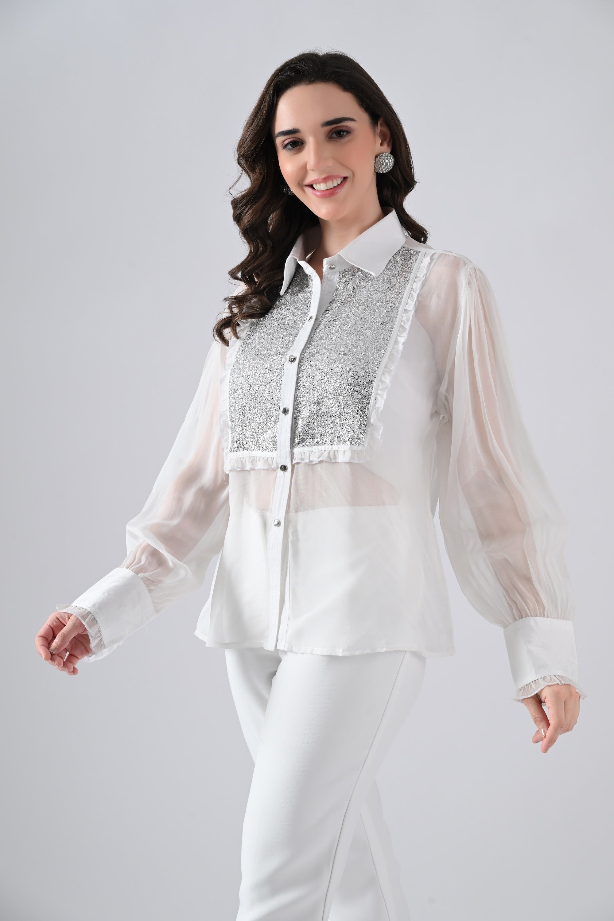 White Organa Shirt with Silver Detailing on Front