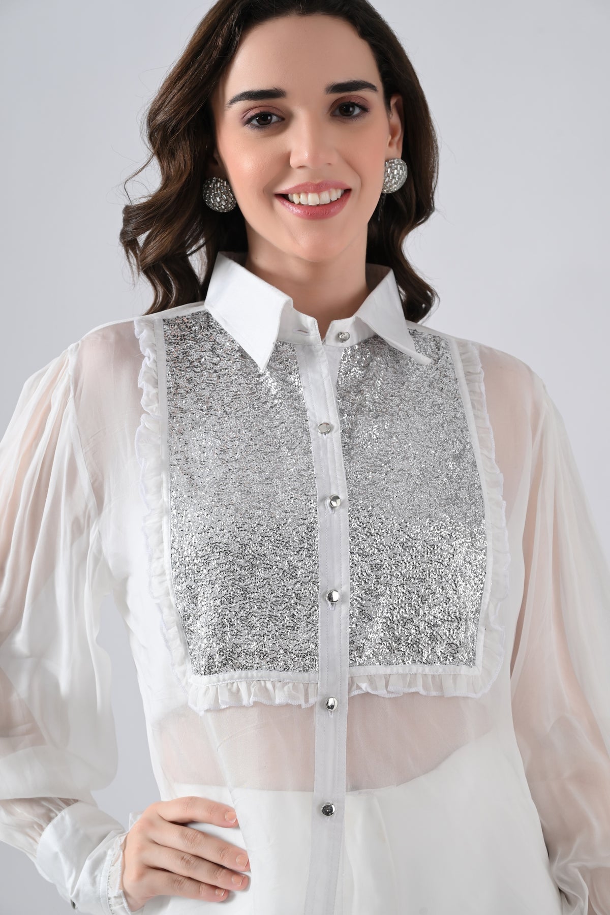 White Organa Shirt with Silver Detailing on Front