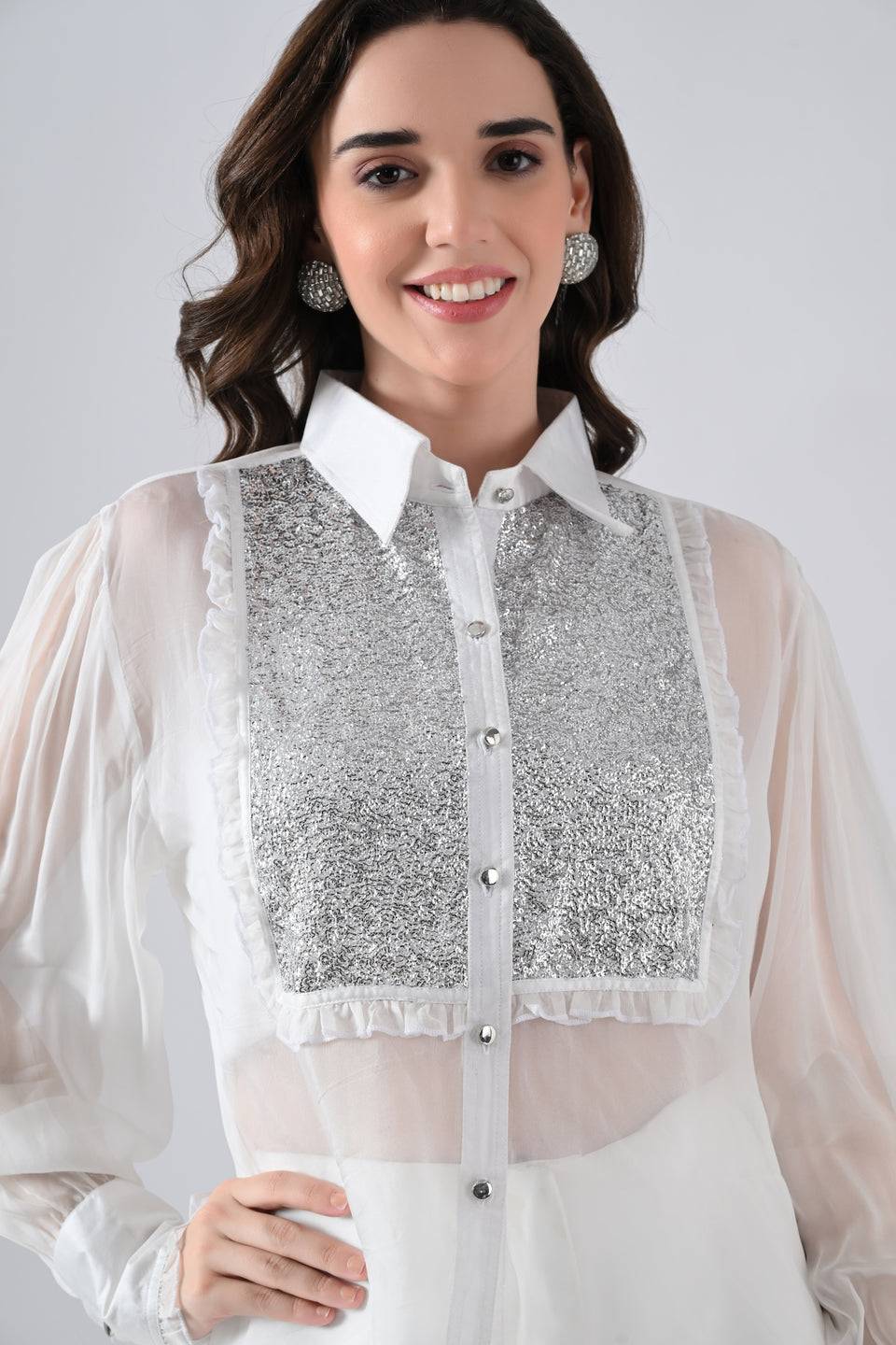 White Organa Shirt with Silver Detailing on Front