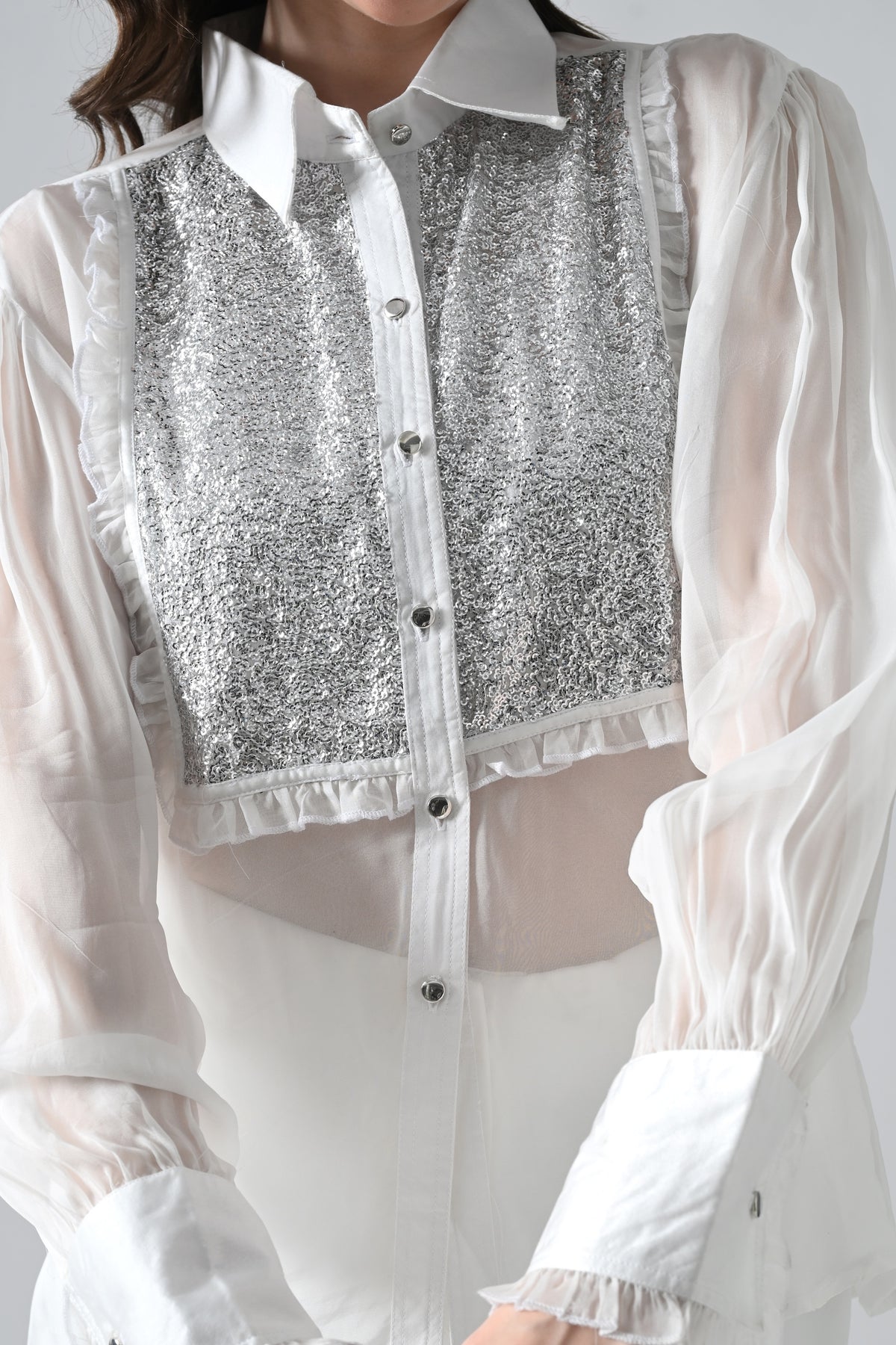 White Organa Shirt with Silver Detailing on Front