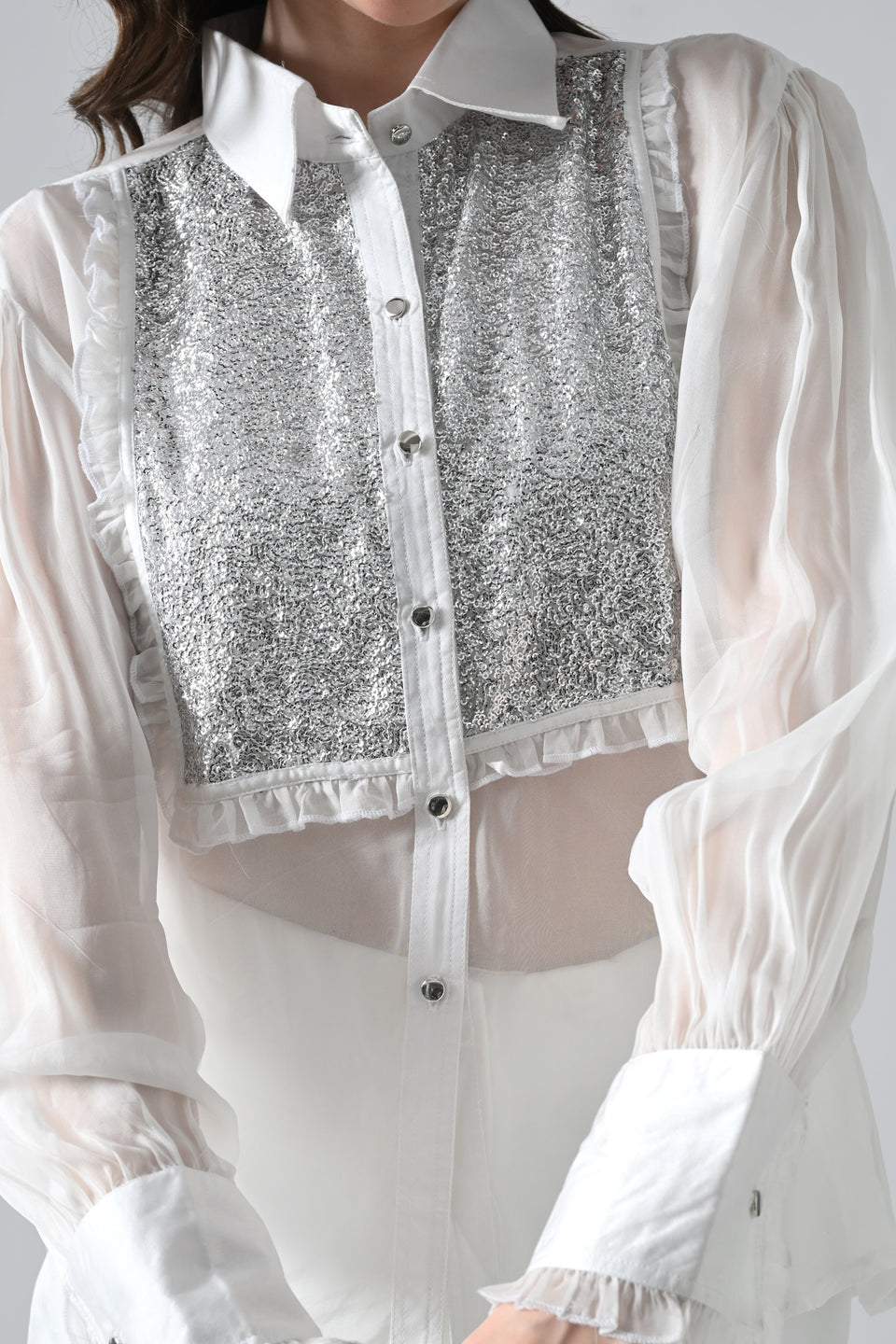 White Organa Shirt with Silver Detailing on Front