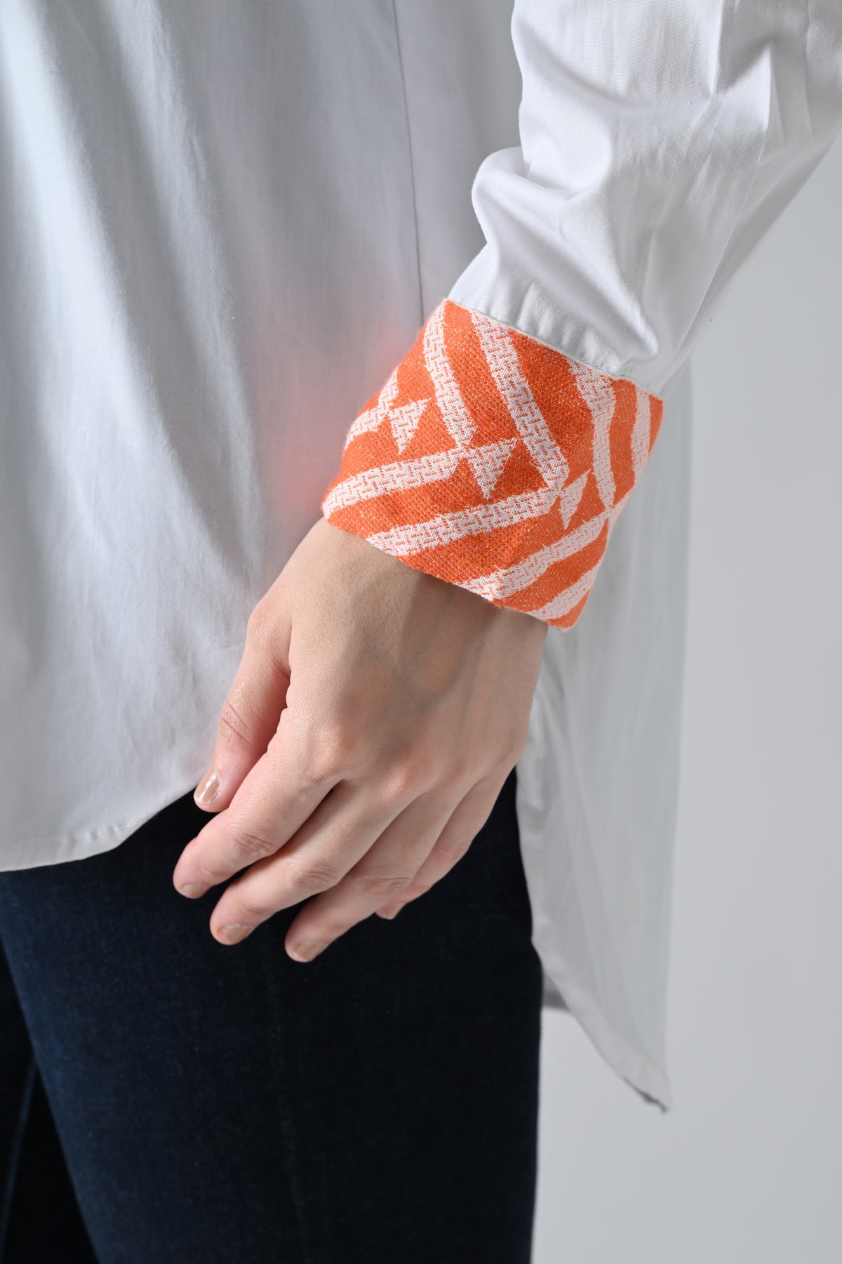 White Cotton Shirt with Orange Lace Detailing
