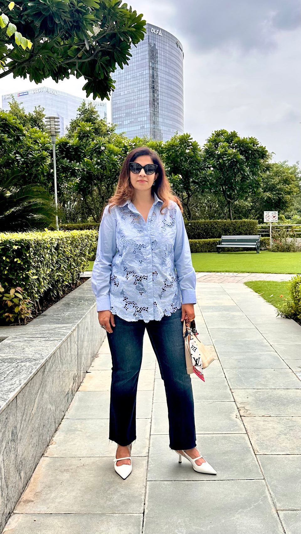 Blue Lace Detailed Shirt