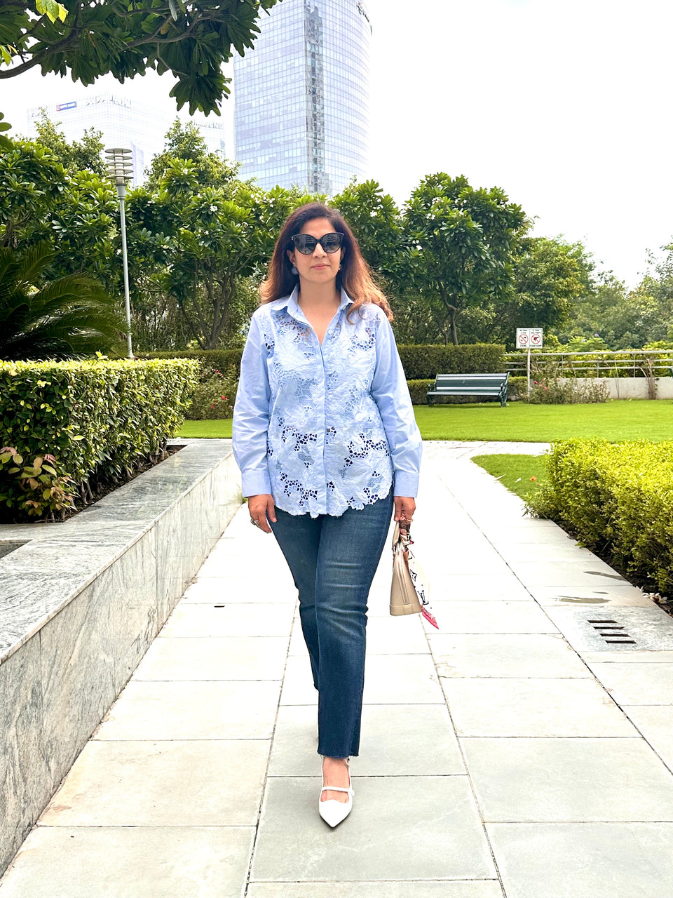 Blue Lace Detailed Shirt