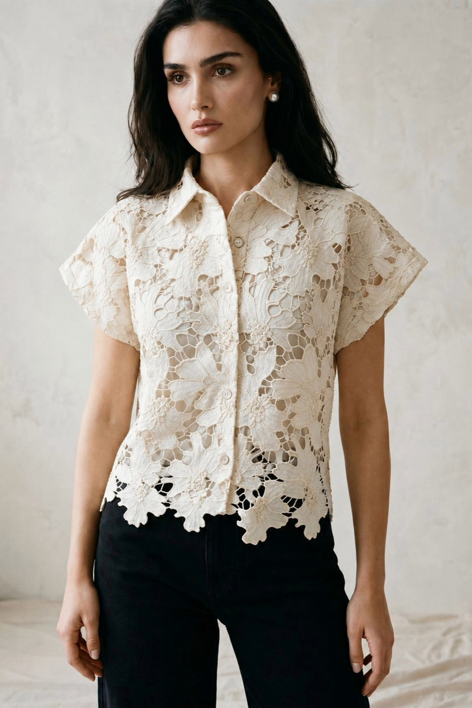 Elegant Floral Lace Button-Up shirt