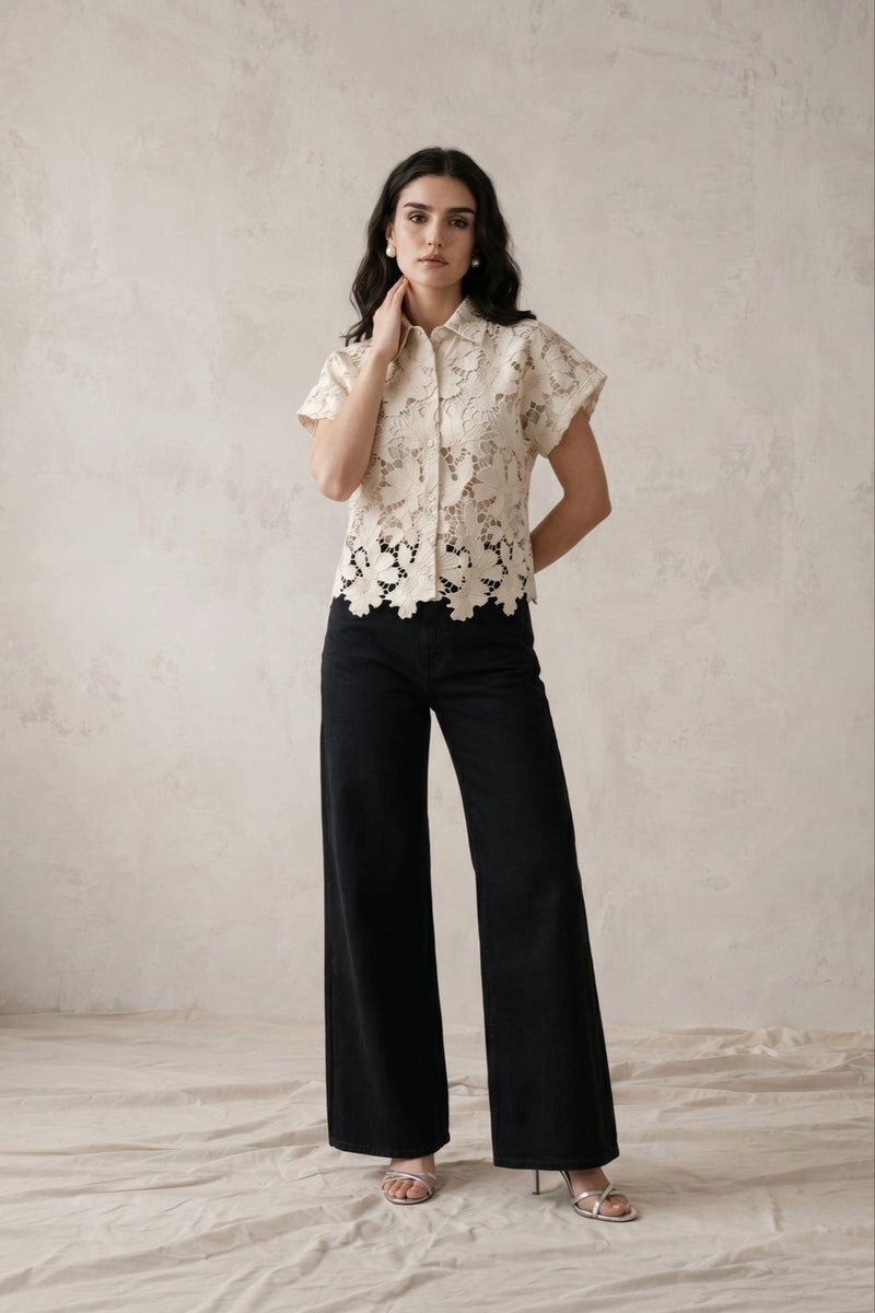 Elegant Floral Lace Button-Up shirt
